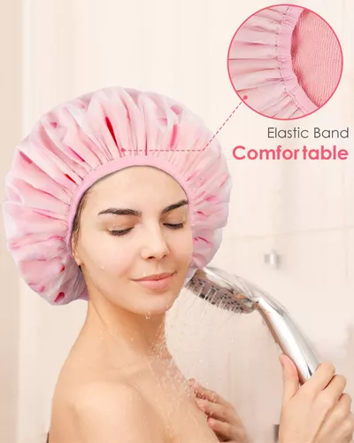 4 gorros de ducha con forro de rizo para mujer, reutilizables,  impermeables, lavables, suaves, para el cuidado del cabello, cabello seco,  para