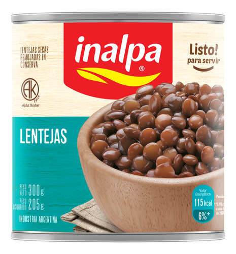 Lentejas Secas Remojadas Inalpa Lata 300 Gr