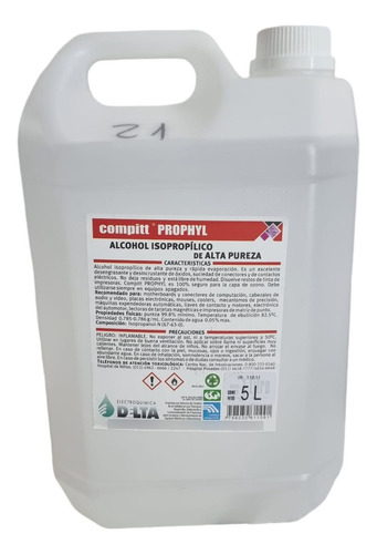 Alcohol Isopropilico Alta Pureza Delta 5 Litros