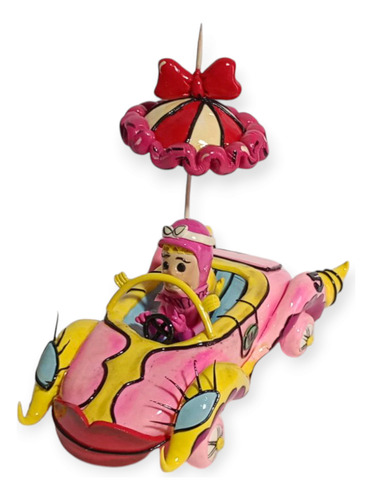 Adorno Para Torta Coleccionable Compact Pussycat Autos Locos Rosa Chicle Autos Locos