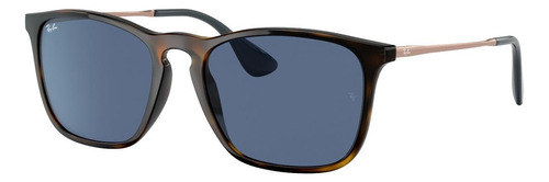 Óculos de sol Ray-Ban Highstreet Chris Standard armação de injected cor gloss tortoise, lente blue de cristal clássica, haste tortoise/bronze-copper de aço/titânio - RB4187