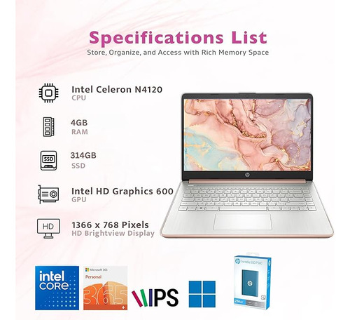 Laptop Hp Ultra Light Intel Quad Core 4gb Ram 64gb Emmc