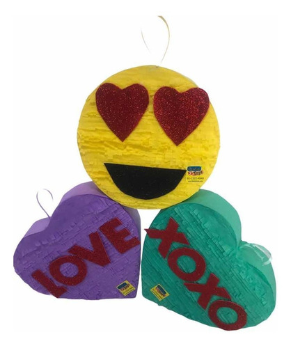 3 Mini Piñatas Decorativas Fiesta Amor Amistad San Valentin