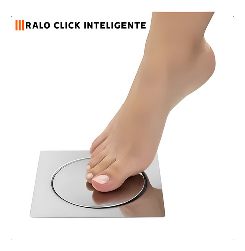Ralo Click 15x15 Quadrado Inteligente Pop Up Inox Oculto Invisível Para Banheiro E Cozinha Acabamento Cromado