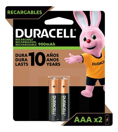 Pila Aaa Duracell Recargable 2 Baterías Nimh 900 Mah 1.2v