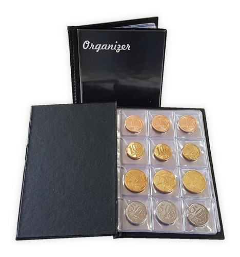 Imagem 2 de 10 de Pasta Moedas 120 Moedas C/ Aba Pequeno Álbum Moedas Pequenas