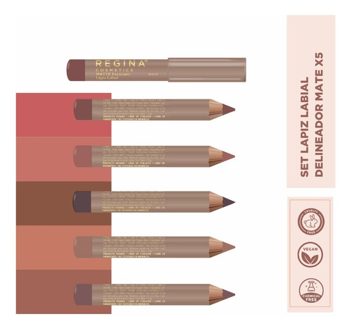 Imagen 1 de 10 de Set Lapiz Labial Delineador Mate X5 Regina