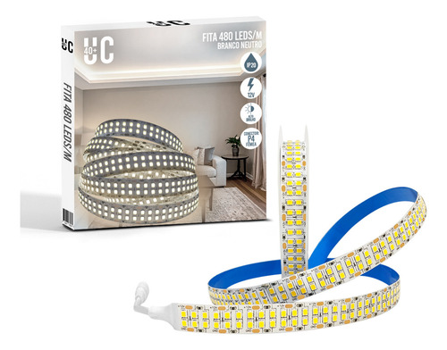 Fita Led Profissional 35w/m 480 Leds/m Smd 2835 Flexível 5m 12v Luminária Branco Neutro 4500k Ip20