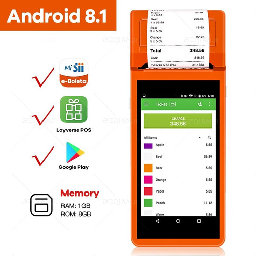 Pos Terminal Recibo Pda Impresora Bluetooth Para Android 8.1