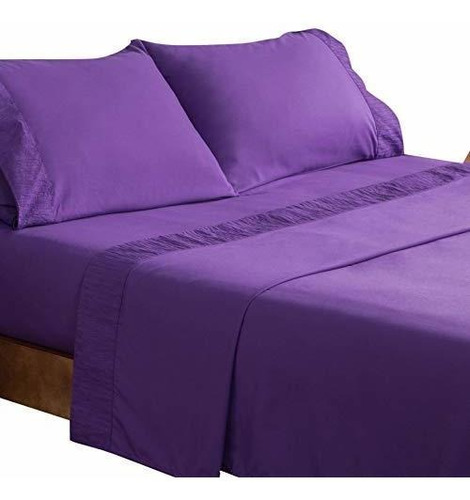 Sabanas Bedsure Cama Tamaño Queen Color Morado Set De 4pzas