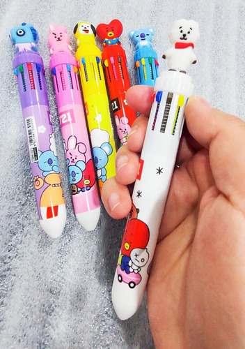 Set 6 Bolígrafos Bts-bt21 Plumas Multicolor Army Kpop