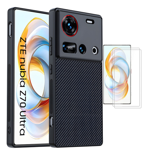 Funda Fibra Carbono Para Zte Nubia Z70 / Z70s Ultra +2 Micas Negro Nubia Z70/z70s Ultra
