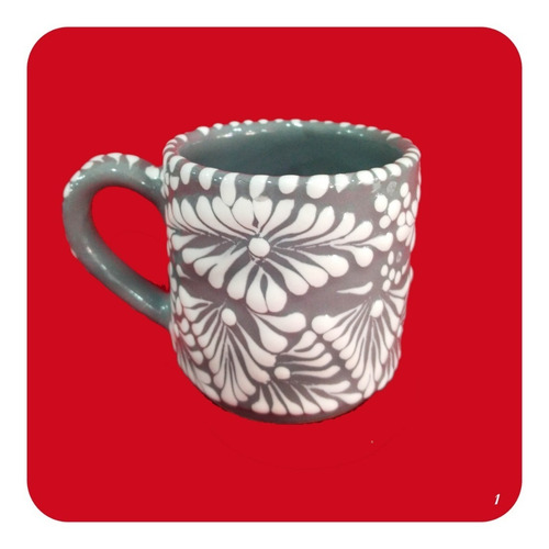 Imagen 3 de 5 de 3 Tarritos De Talavera Poblana Gris Plumeado Blanco 300 Ml