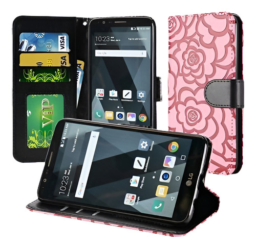 Rosas Soporte Funda De Cuero Para LG Stylo 3 Ls777 K10 Stylu