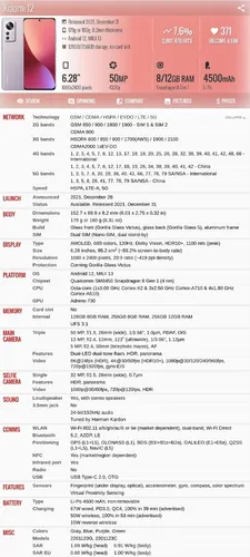 Xiaomi 12 5g 2201123g 12gb 256gb Dual Sim Duos
