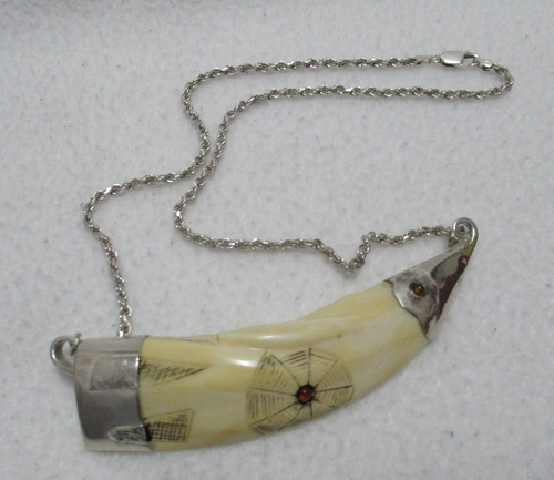 Collar Plata 925 Ivory Noble Material Talla Scrimshaw Piedra