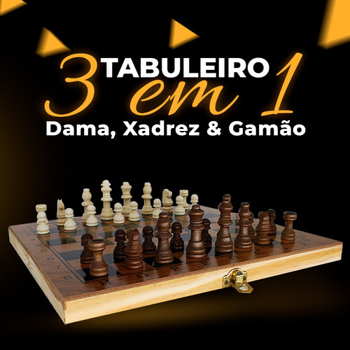 Imagem 2 de 6 de Jogo Tabuleiro Madeira 3x1 Xadrez Dama Gamão Lazer Amigos