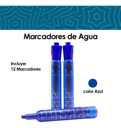 Marcador Base Agua Indra Color Azul Punta Cincel 12 Piezas