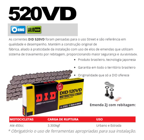 Corrente Yz 250 - 520 X 116 Vd Com Retentor Did