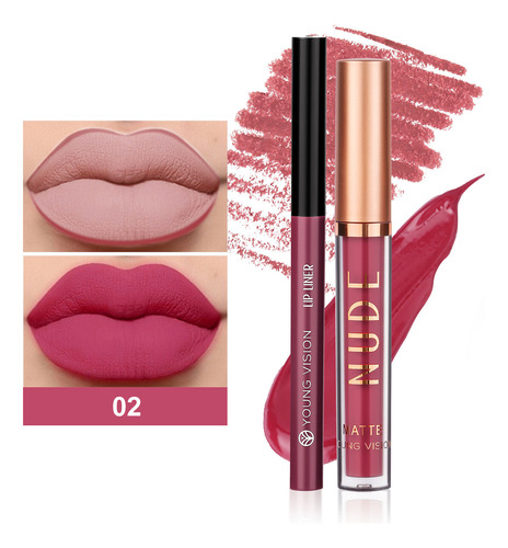 Set De Lápiz Labial Líquido Mate G Lip Gloss Y Lápiz Delinea