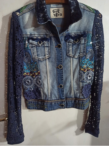 Campera Jeanelastizado Desigual 40 Mangas Crochet Va M O L C