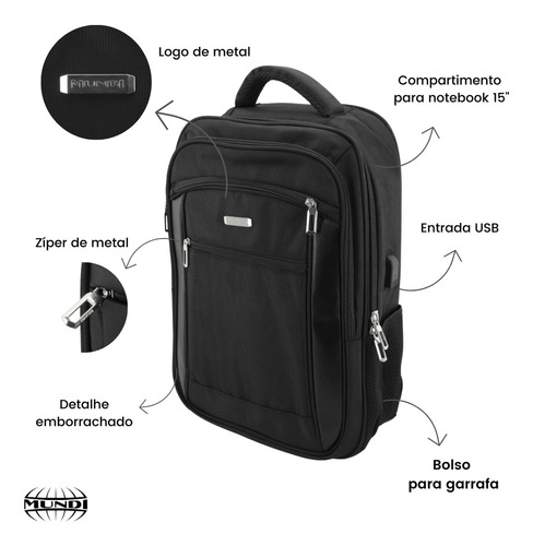 Mochila Para Notebook Executiva Mundi Premium Mde5044m Preto