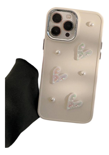Funda Iphone Celular Case Diseño Corazón Perla Beige Iphone 16 Pro