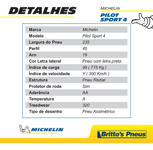Kit 2 Pneus Michelin Aro 19 - Pilot Sport 4 - 235/45 R19