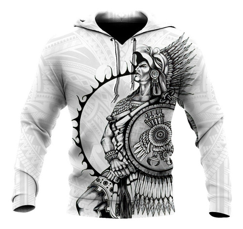 Sudadera Con Capucha C/diseño 3d De Guerrero Azteca Mexicano