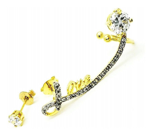 Brincos Ear Cuff Love Cravejados Banho De Ouro 18k 3800