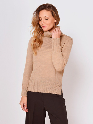 Sweater Polera Clásica Tejida Para Mujer De Lana