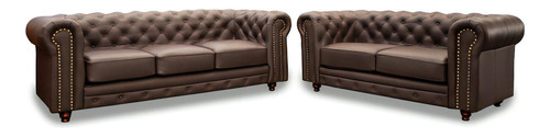 Sala Sofá Y Love Seat De Piel Genuina Chesterfield Chpv Color Chocolate