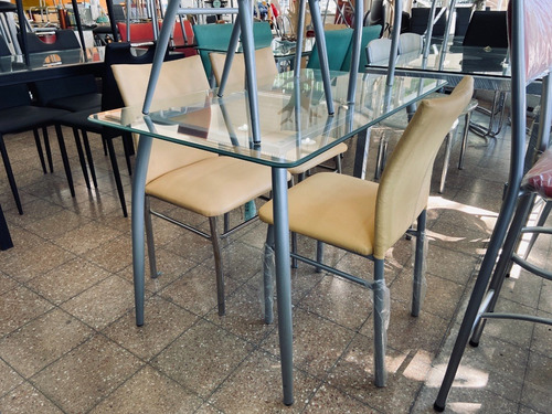 Imagen 3 de 6 de Mesa Vidrio Patas Caño Conificada Gris Vidrio Incoloro