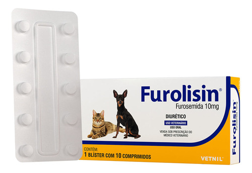 Furolisin 10mg Diurético Cães Gatos Vetnil C/ 10 Comprimidos