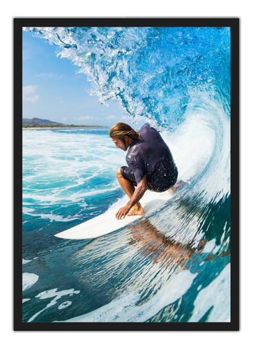 Quadro Decorativo Surf Onda Mar Surfista Com Moldura G02