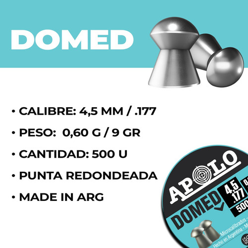 Imagen 2 de 10 de Balines Apolo Domed 4,5 Mm X 500 Caza Pluma Tiro Deportivo