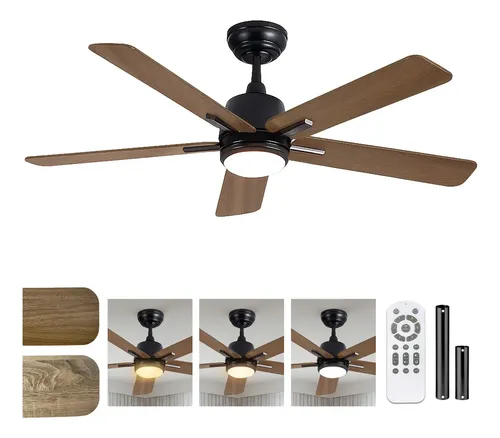 Ventilador De Teto 52 Economizador De Energia 132 Cm, Ventilador De Teto Com Luz Led E Controle Remoto, Ventilador De Teto Silencioso, Motor Dc Reversível, 6 Velocidades,fácil Instalação