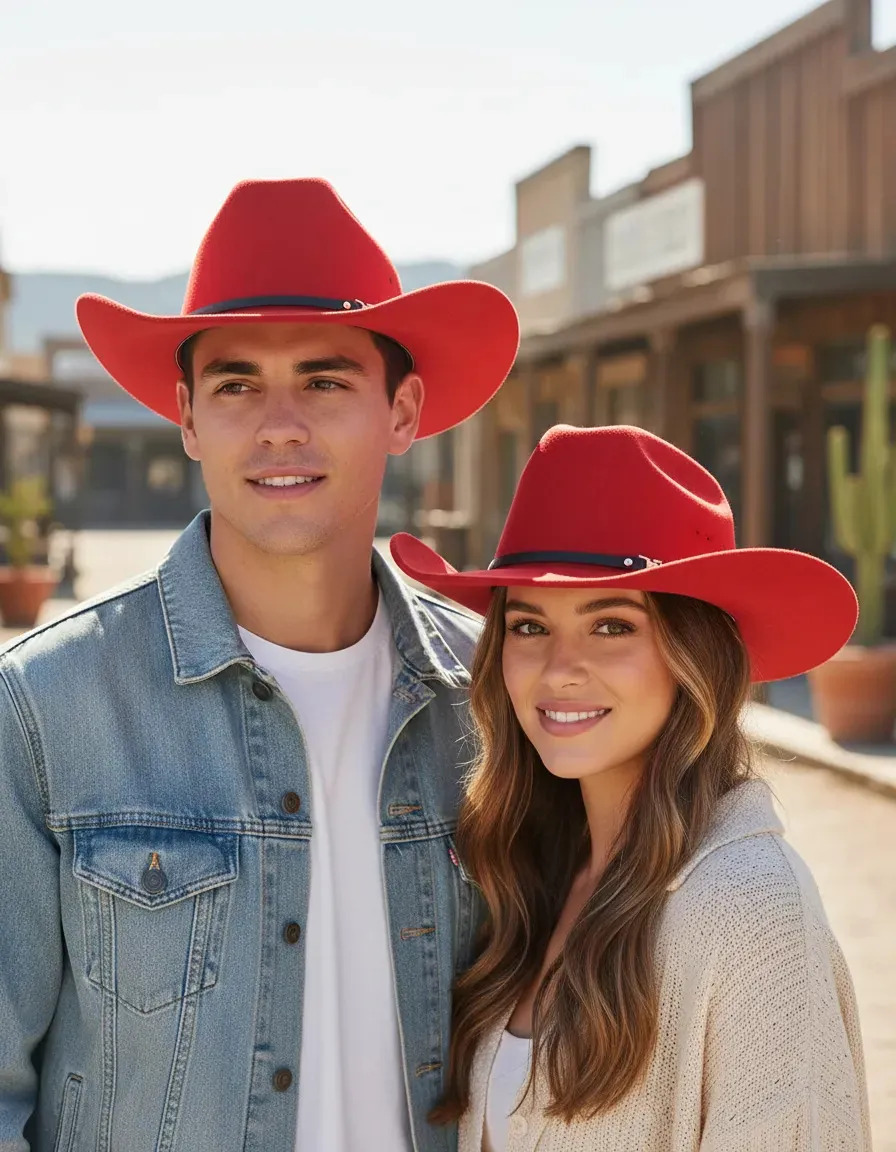 Sombrero Vaquero Hombre Mujer Gardel Sol Elegante Fiesta Color Rojo Diseño De La Tela Lisa Talla Talla Única