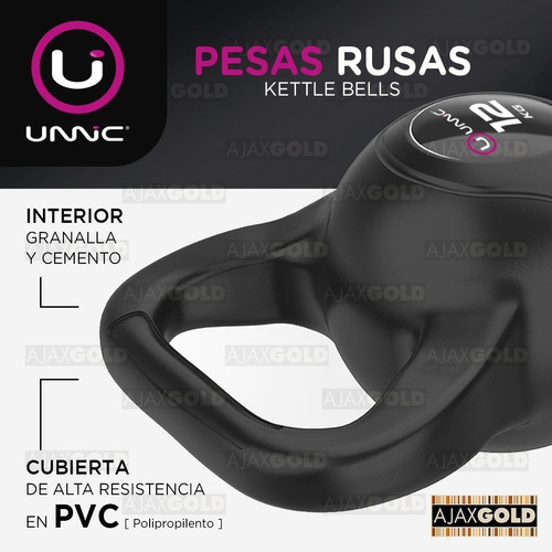 Haltere de ginástica funcional Kettlebel Pvc Kettlebell de 12 kg Unnic, cor preta