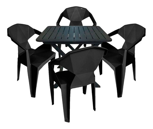 Conjunto Mesa Dobrável P/ Área + 4 Cadeira Diamond Preta Cor Preto