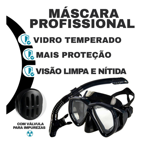 Kit Mergulho Máscara Óculos Lentes Profissional Snorkel Nfe