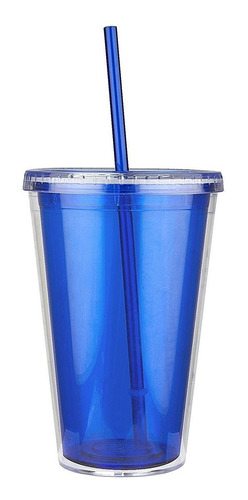 Vaso De Doble Pared De Plastico Con Popote De 500 Ml. Paq.5