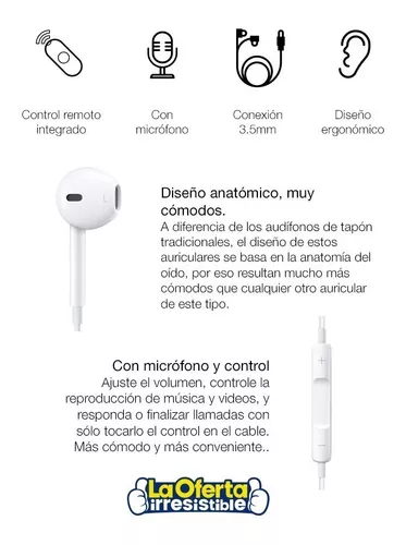 Auriculares diseño Apple con Conector Audio Jack (3.5mm)