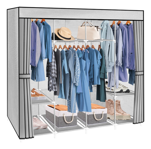165cm Closet Grande Ropero Armario Reforzado Portatil Color Gris claro