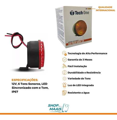 Kit Com 4 Sirenes Piezo Led Vermelho 6 Tons 12v-ré Universal