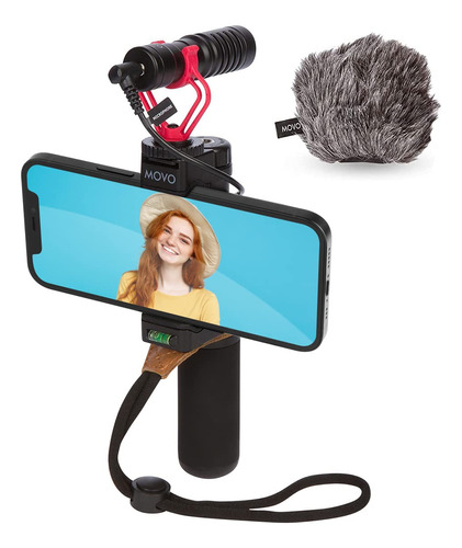 Kit Vlogging Movo Para iPhone Microfono Cañon, Mango, Correa