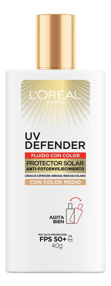 Imagen de L'Oreal Paris Protector Solar Fluid FPS50+ UV Defender, Tono Medio 40ml
