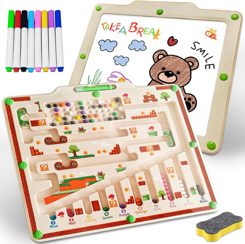 Educativo Juguete Laberinto juego Magnético Abigale Montessori 2 En 1 Con Tablero De Dibujo Y 8 Pinceles
