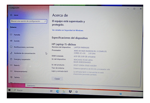 Laptop Hp Amd A9 Radeon R5 1tb 4ram 15-db0004la (Usado)