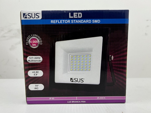 Refletor Led Blindado 50w Bivolt Slim Ip65 Branco Bivolt